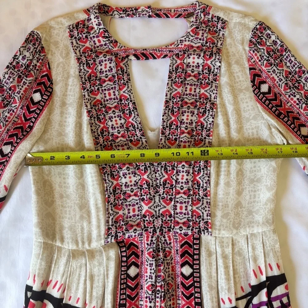 Free People Tegan Boarder Print Mini Dress Size 6 Ivory Pink Black